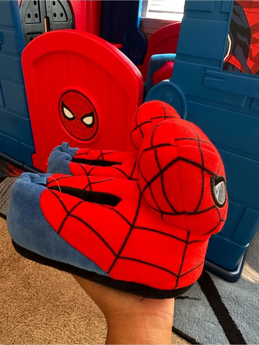 Spiderman Red & Black Plush Kids Slippers